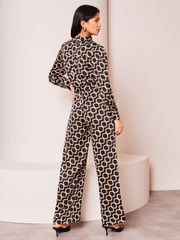 Lipsy Black Geo Print Long Sleeve Shirt Jumpsuit - Image 2 of 4