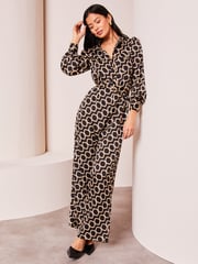 Lipsy Black Geo Print Long Sleeve Shirt Jumpsuit - Image 3 of 4
