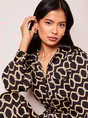 Lipsy Black Geo Print Long Sleeve Shirt Jumpsuit - Image 4 of 4