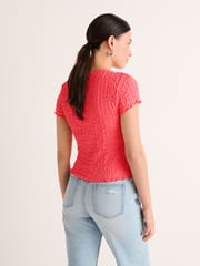 Pink Textured Twist Front Short Sleeve Top - Image 3 of 6