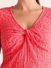 Pink Textured Twist Front Short Sleeve Top - Image 4 of 6
