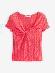 Pink Textured Twist Front Short Sleeve Top - Image 5 of 6