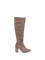 Linzi Brown Bonnie Faux Suede Block Heel Knee High Ruched Boots With Pointed Toe - Image 2 of 4