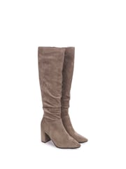 Linzi Brown Bonnie Faux Suede Block Heel Knee High Ruched Boots With Pointed Toe - Image 3 of 4