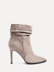 Linzi Brown Eclipse Faux Suede Ruched Pointed Stiletto Boot Heels - Image 2 of 5