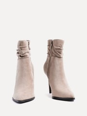 Linzi Brown Eclipse Faux Suede Ruched Pointed Stiletto Boot Heels - Image 3 of 5
