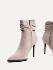 Linzi Brown Eclipse Faux Suede Ruched Pointed Stiletto Boot Heels - Image 4 of 5