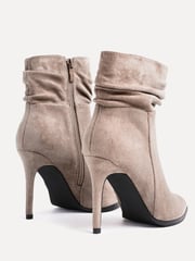 Linzi Brown Eclipse Faux Suede Ruched Pointed Stiletto Boot Heels - Image 5 of 5