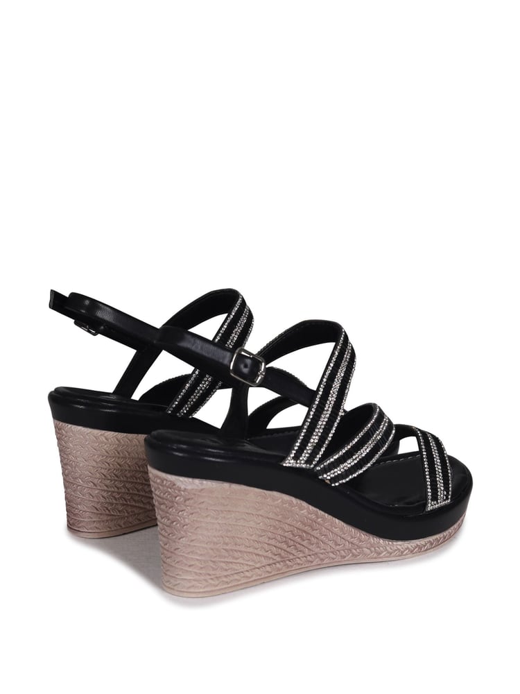 Linzi Black Bianco Wedge Sandals With Embellished Strappy Front Detail - Image 4 of 4 Linzi Black Bianco Wedge Sandals With Embellished Strappy Front Detail - Image 4 of 4
