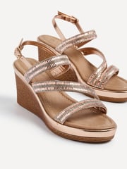 Linzi Gold Bianco Wedge Sandals With Embellished Strappy Front Detail - Image 4 of 5