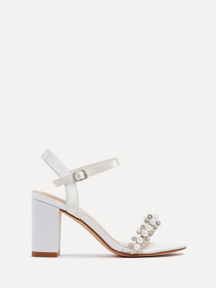 Linzi Ivory Bridal Tinsley Block Heeled Sandals With Pearl and Diamante Front Strap - Image 2 of 5 Linzi Ivory Bridal Tinsley Block Heeled Sandals With Pearl and Diamante Front Strap - Image 2 of 5