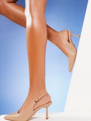 Lipsy Nude Pink Wide FIt Mid Heel Faux Leather Slingback Court Shoes - Image 1 of 4