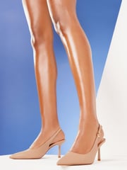 Lipsy Nude Pink Wide FIt Mid Heel Faux Leather Slingback Court Shoes - Image 4 of 4