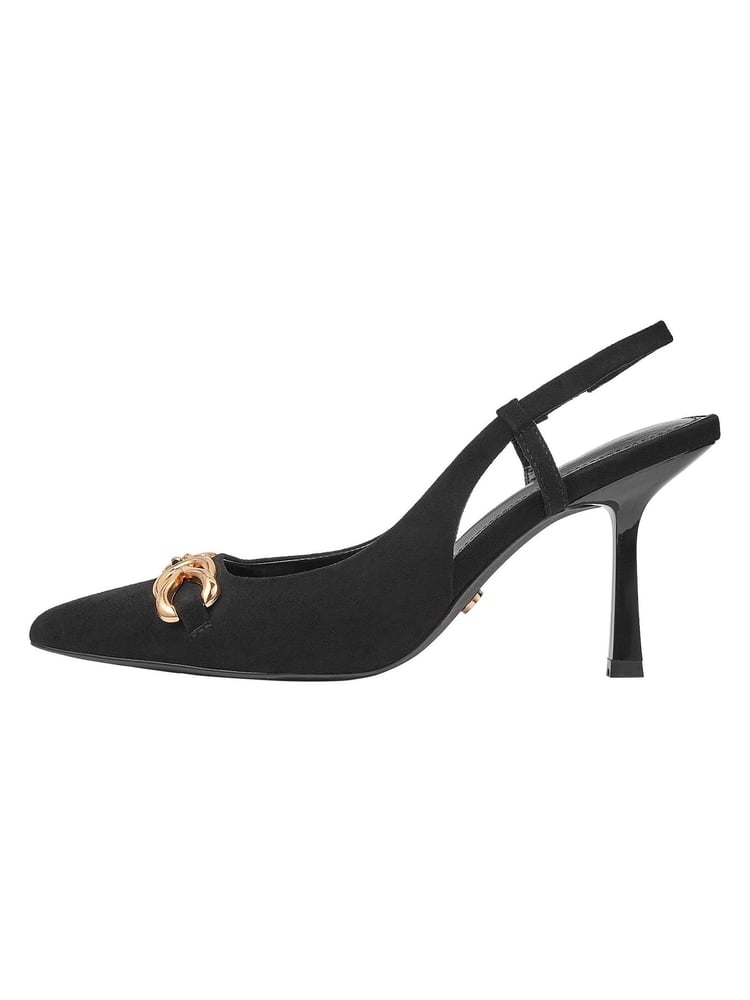 Lipsy Black Regular Fit Faux Suede Mid Heel Trim Slingback Court Shoe - Image 1 of 5