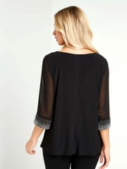 Roman Black Embellished Cuff Top - Image 2 of 3