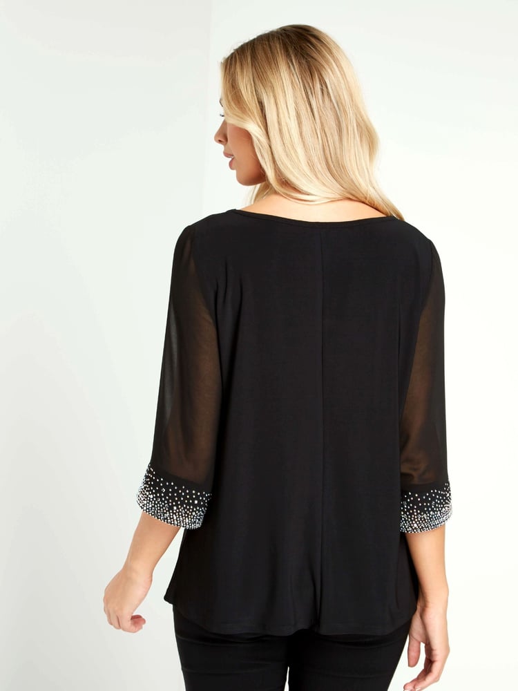 Roman Black Embellished Cuff Top - Image 2 of 3