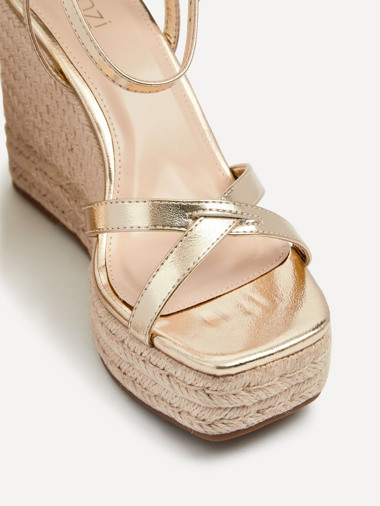 Linzi Gold Desta Rope Platform Wedge With Cross Over Front Straps - Image 5 of 5