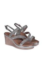 Linzi Silver Bianco Wedge Sandals With Embellished Strappy Front Detail - Image 3 of 4