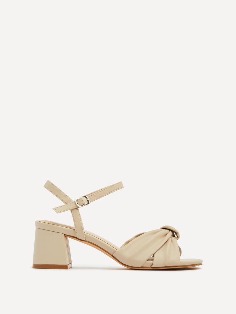 Linzi Cream Charlotte Block Heeled Sandals With Bow Front Detail - Image 1 of 4