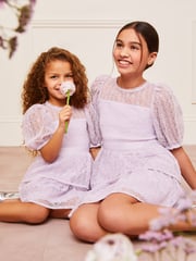Lipsy Lilac Purple Lace Puff Sleeve Occasion Dress (5-16yrs) - Image 2 of 4