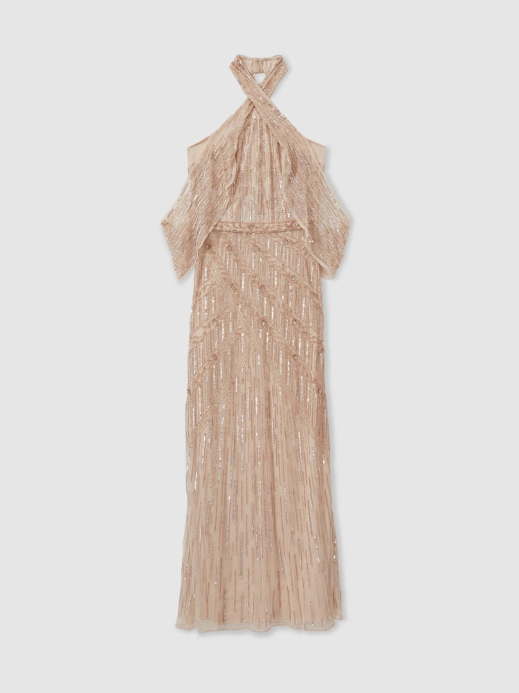 Raishma Nude Embellished Cross Front Maxi Dress - Image 2 of 5