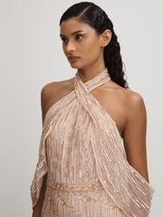 Raishma Nude Embellished Cross Front Maxi Dress - Image 3 of 5