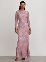 Raishma Pink Embellished Mesh Sheer Sleeve Maxi Dress - Image 1 of 5