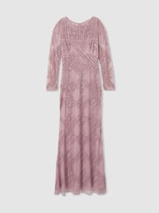 Raishma Pink Embellished Mesh Sheer Sleeve Maxi Dress - Image 2 of 5