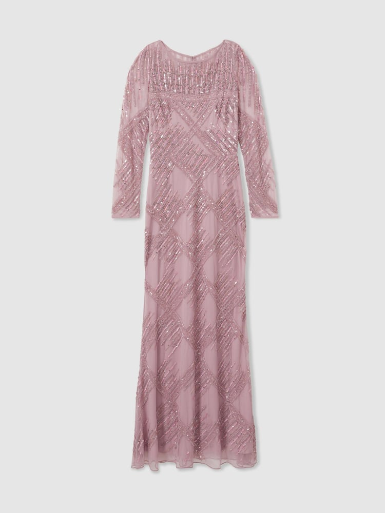 Raishma Pink Embellished Mesh Sheer Sleeve Maxi Dress - Image 2 of 5