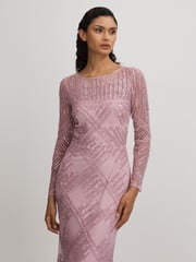 Raishma Pink Embellished Mesh Sheer Sleeve Maxi Dress - Image 3 of 5