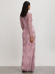 Raishma Pink Embellished Mesh Sheer Sleeve Maxi Dress - Image 4 of 5