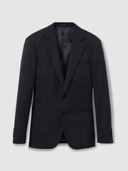 Reiss Navy Grace Single-Breasted Wool Blend Blazer in Prince of Wales Check - Image 2 of 6