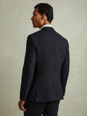 Reiss Navy Grace Single-Breasted Wool Blend Blazer in Prince of Wales Check - Image 4 of 6