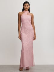 Raishma Pink Embellished Halter Neck Maxi Dress - Image 1 of 5
