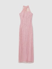Raishma Pink Embellished Halter Neck Maxi Dress - Image 2 of 5