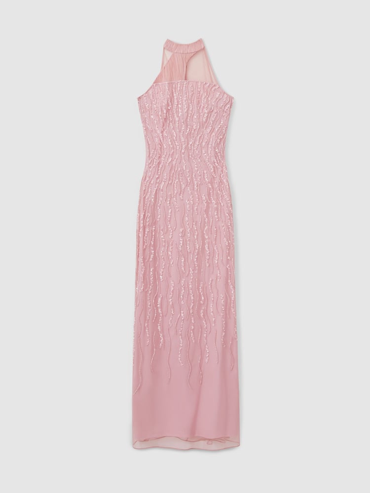 Raishma Pink Embellished Halter Neck Maxi Dress - Image 2 of 5