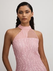 Raishma Pink Embellished Halter Neck Maxi Dress - Image 3 of 5