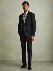Reiss Navy Grace Wool Blend Suit Trousers in Prince of Wales Check - Image 1 of 5