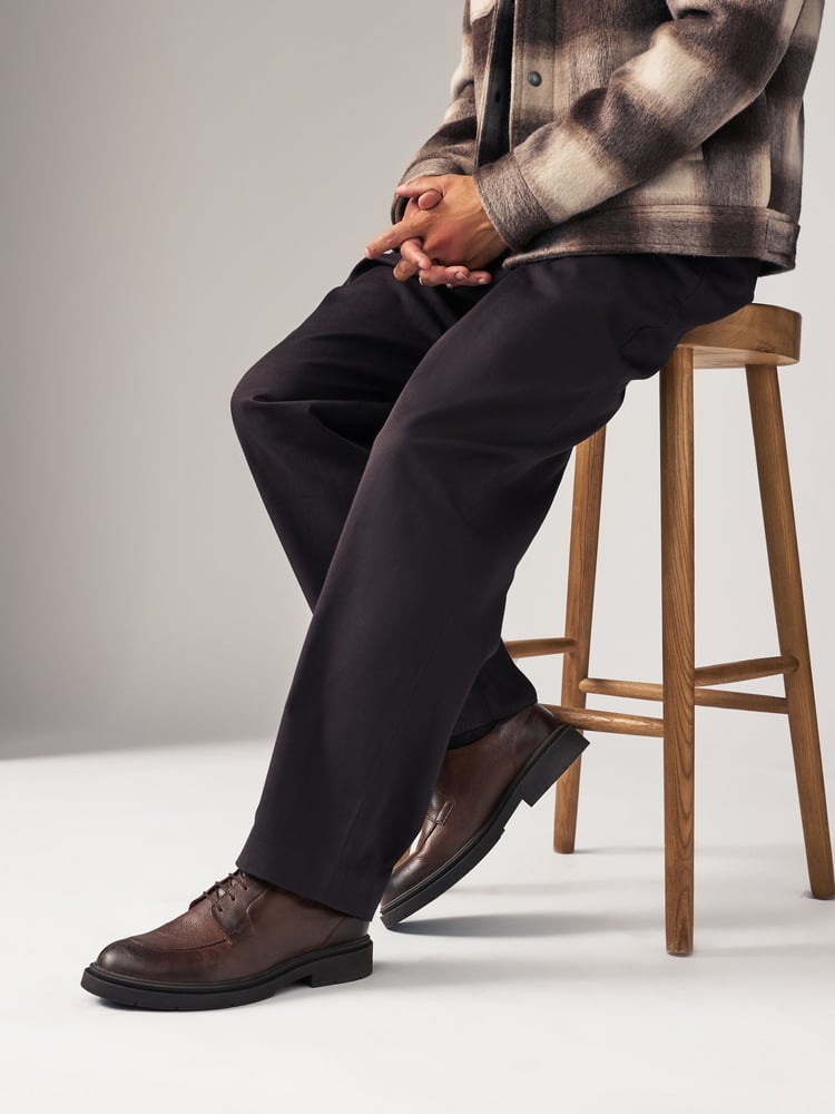 Brown Tumbled Leather Apron Shoes - Image 1 of 6