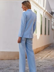 Sosandar Blue Wide Leg Cotton/Linen Mix Trousers With Pockets - Image 3 of 5