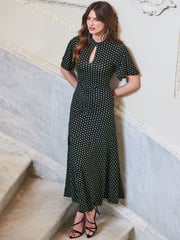 Sosandar Black Spot Print Keyhole Detail Jersey Dress - Image 1 of 4