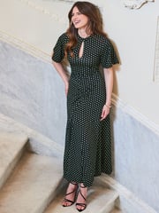 Sosandar Black Spot Print Keyhole Detail Jersey Dress - Image 2 of 4
