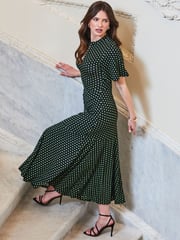Sosandar Black Spot Print Keyhole Detail Jersey Dress - Image 3 of 4
