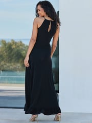 Sosandar Black Ruched Front Halter Neck Jersey Maxi Dress - Image 4 of 5