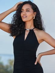 Sosandar Black Ruched Front Halter Neck Jersey Maxi Dress - Image 5 of 5