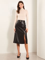 Lipsy Black Faux Leather High Waist Midi Skirt - Image 2 of 4
