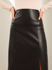 Lipsy Black Faux Leather High Waist Midi Skirt - Image 3 of 4