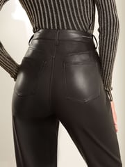 Lipsy Black Petite Faux Leather Straight Trousers - Image 3 of 4