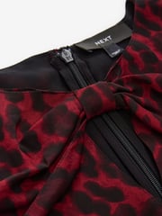 Red Animal Print Bow Neck Detail Long Sleeve Mini Dress - Image 7 of 7