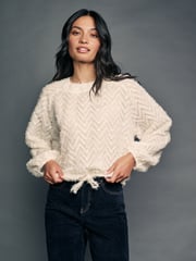 Ecru Cream Long Sleeve Textured Bubblehem Blouse - Image 1 of 7